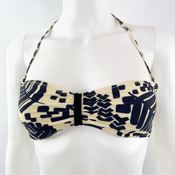 SYLA by Sylvie Cachay Cream & Black Leaf Patterned Halter Bikini Top Size S - Picture 3 of 6